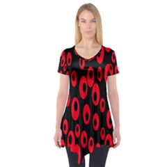 Scatter Shapes Large Circle Black Red Plaid Triangle Short Sleeve Tunic  by Alisyart