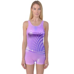 Purple Circle Line Light One Piece Boyleg Swimsuit