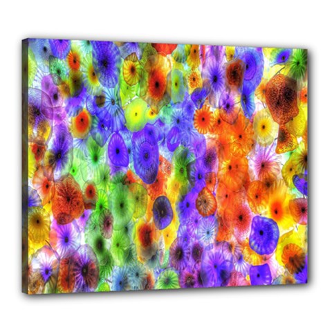 Green Jellyfish Yellow Pink Red Blue Rainbow Sea Purple Canvas 24  X 20 