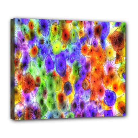 Green Jellyfish Yellow Pink Red Blue Rainbow Sea Purple Deluxe Canvas 24  X 20  