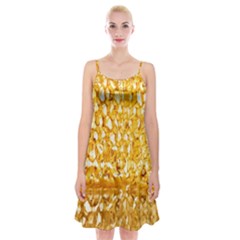 Honeycomb Fine Honey Yellow Sweet Spaghetti Strap Velvet Dress