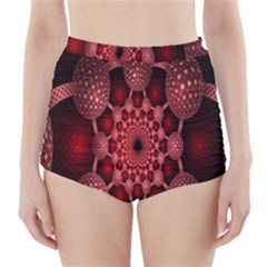 Lines Circles Red Shadow High-waisted Bikini Bottoms by Alisyart