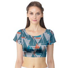 Ship Sea Blue Short Sleeve Crop Top (tight Fit)