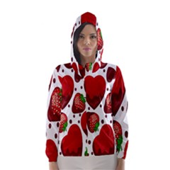 Strawberry Hearts Cocolate Love Valentine Pink Fruit Red Hooded Wind Breaker (women)