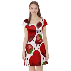 Strawberry Hearts Cocolate Love Valentine Pink Fruit Red Short Sleeve Skater Dress