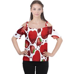 Strawberry Hearts Cocolate Love Valentine Pink Fruit Red Women s Cutout Shoulder Tee