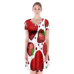 Strawberry Hearts Cocolate Love Valentine Pink Fruit Red Short Sleeve V-neck Flare Dress