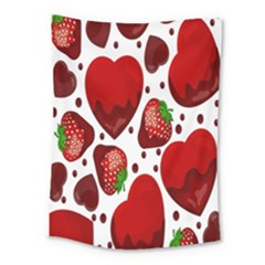 Strawberry Hearts Cocolate Love Valentine Pink Fruit Red Medium Tapestry