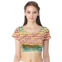 Weather Blue Orange Green Yellow Circle Triangle Short Sleeve Crop Top (tight Fit)