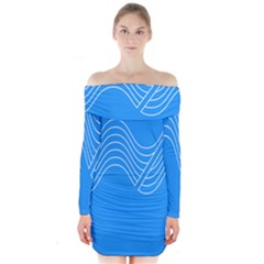 Waves Blue Sea Water Long Sleeve Off Shoulder Dress by Alisyart