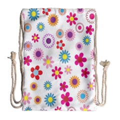 Colorful Floral Flowers Pattern Drawstring Bag (Large)