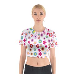 Colorful Floral Flowers Pattern Cotton Crop Top by Simbadda