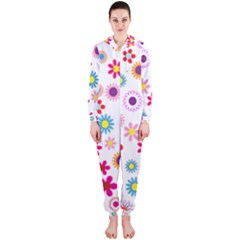 Colorful Floral Flowers Pattern Hooded Jumpsuit (ladies)  by Simbadda