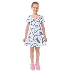 Fish Pattern Kids  Short Sleeve Velvet Dress by Simbadda