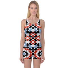 Morrocan Fez Pattern Arabic Geometrical One Piece Boyleg Swimsuit by Simbadda