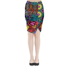 Patchwork Collage Midi Wrap Pencil Skirt by Simbadda