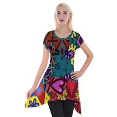 Patchwork Collage Short Sleeve Side Drop Tunic