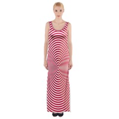Circle Line Red Pink White Wave Maxi Thigh Split Dress
