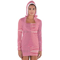 Circle Line Red Pink White Wave Women s Long Sleeve Hooded T-shirt