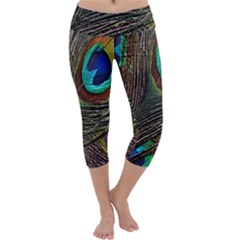 Peacock Feathers Capri Yoga Leggings by Simbadda