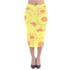 Circles Lime Pink Velvet Midi Pencil Skirt