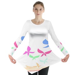 Colorful Butterfly Blue Red Pink Brown Fly Leaf Animals Long Sleeve Tunic 