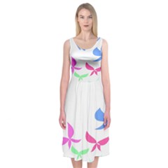 Colorful Butterfly Blue Red Pink Brown Fly Leaf Animals Midi Sleeveless Dress