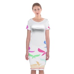 Colorful Butterfly Blue Red Pink Brown Fly Leaf Animals Classic Short Sleeve Midi Dress