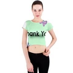 Colorful Butterfly Thank You Animals Fly White Green Crew Neck Crop Top