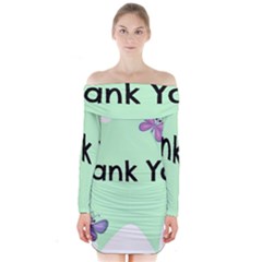 Colorful Butterfly Thank You Animals Fly White Green Long Sleeve Off Shoulder Dress by Alisyart
