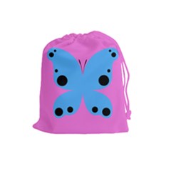 Pink Blue Butterfly Animals Fly Drawstring Pouches (large) 