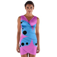 Pink Blue Butterfly Animals Fly Wrap Front Bodycon Dress