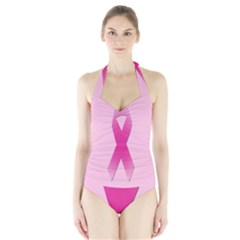 Pink Breast Cancer Symptoms Sign Halter Swimsuit by Alisyart