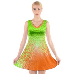 Plaid Green Orange White Circle V-neck Sleeveless Skater Dress