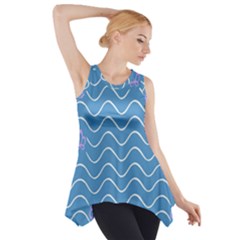 Springtime Wave Blue White Purple Floral Flower Side Drop Tank Tunic