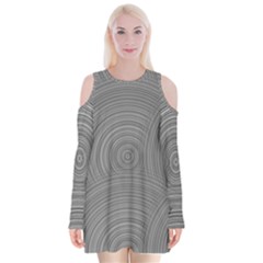 Circular Brushed Metal Bump Grey Velvet Long Sleeve Shoulder Cutout Dress