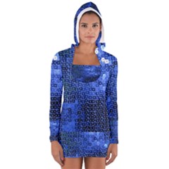 Blue Sequins Women s Long Sleeve Hooded T-shirt by boho