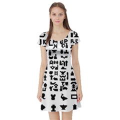 Anchor Puzzle Booklet Pages All Black Short Sleeve Skater Dress