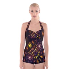 Art Design Image Oily Spirals Texture Boyleg Halter Swimsuit  by Simbadda