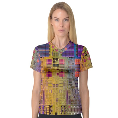 Circuit Board Pattern Lynnfield Die Women s V-neck Sport Mesh Tee by Simbadda