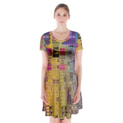 Circuit Board Pattern Lynnfield Die Short Sleeve V-neck Flare Dress