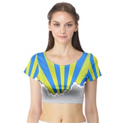 Sunlight Clouds Blue Sky Yellow White Short Sleeve Crop Top (tight Fit)