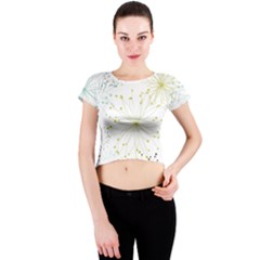 Retro Floral Flower Seamless Gold Blue Brown Crew Neck Crop Top by Alisyart