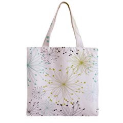 Retro Floral Flower Seamless Gold Blue Brown Zipper Grocery Tote Bag