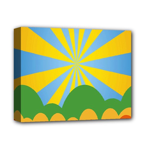 Sunlight Clouds Blue Yellow Green Orange White Sky Deluxe Canvas 14  X 11 