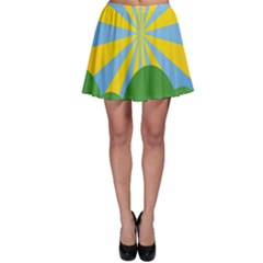 Sunlight Clouds Blue Yellow Green Orange White Sky Skater Skirt by Alisyart