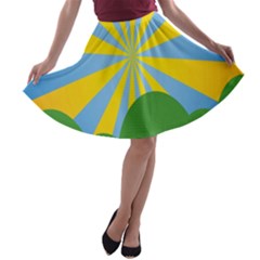 Sunlight Clouds Blue Yellow Green Orange White Sky A-line Skater Skirt