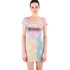 Triangle Circle Wave Eye Rainbow Orange Pink Blue Sign Short Sleeve Bodycon Dress by Alisyart