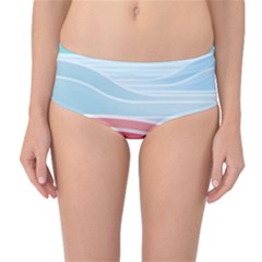 Wave Waves Blue Red Mid-waist Bikini Bottoms