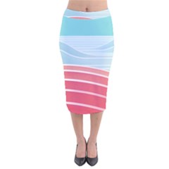 Wave Waves Blue Red Velvet Midi Pencil Skirt by Alisyart